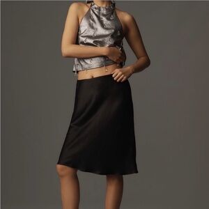 ANTHROPOLOGIE Tilda Knee-Length Slip Skirt Black L